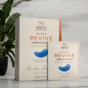 Simple Revive Peptide Eye Patches box and single-use sachet, 6 pairs (12 patches)